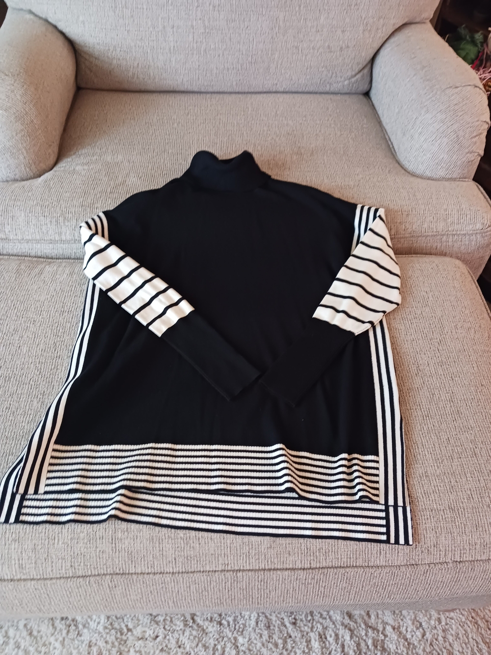 Black & White Striped Sleeve Turtleneck Sweater - Womens